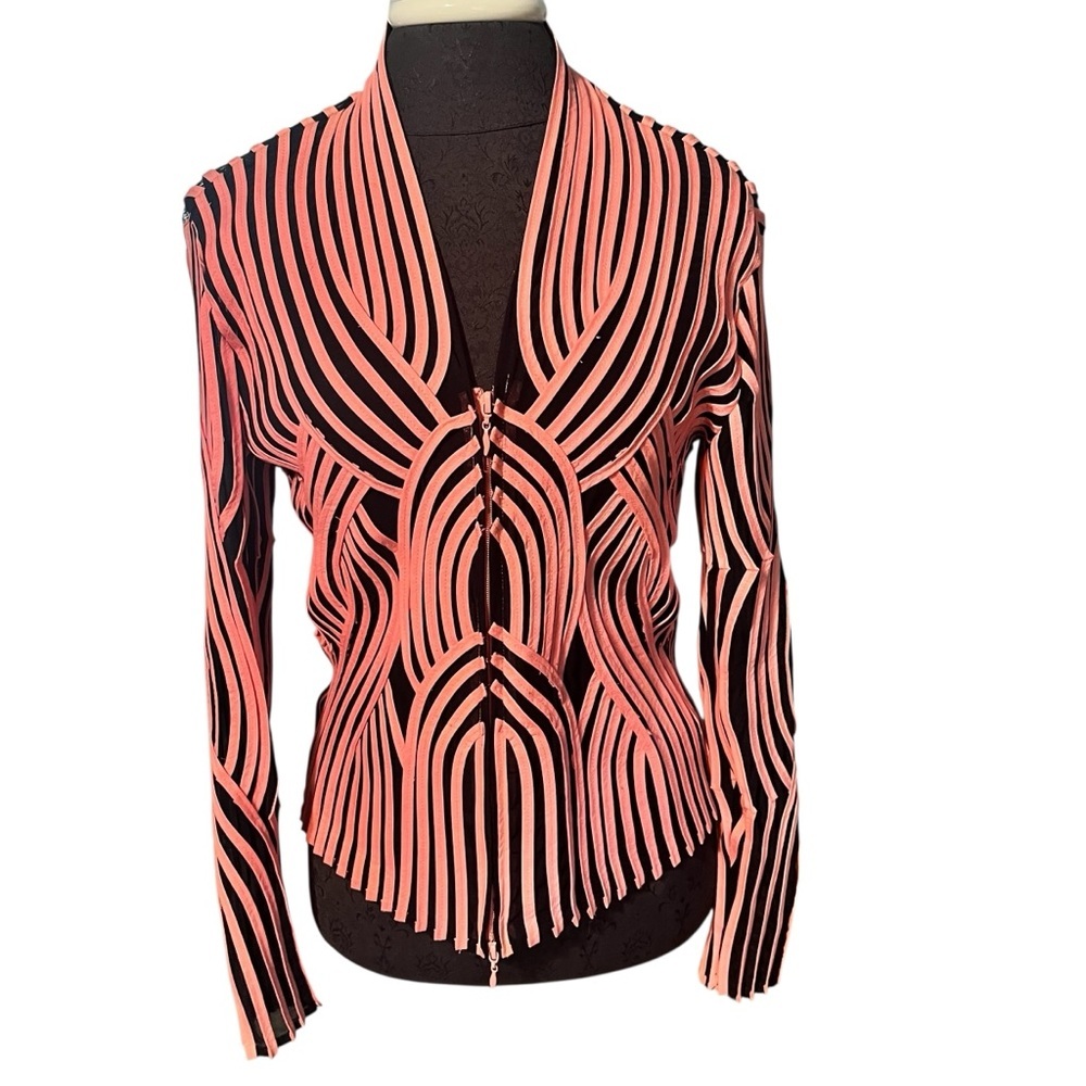 Alexandra Rosati Fitted Zip Jacket Blazer Ribbon Mesh Pink Black Medium 8